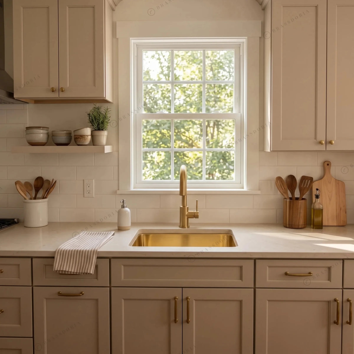 Unlacquered Brass Undermount Single Bowl Kitchen Sink - BRASSDORIA