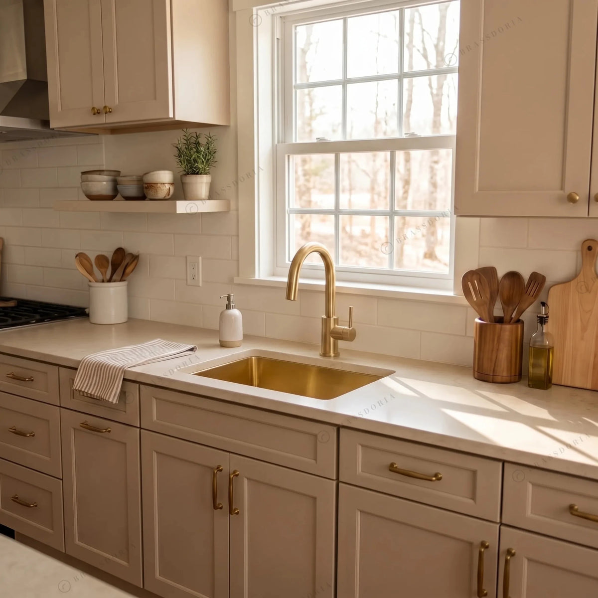 Unlacquered Brass Undermount Single Bowl Kitchen Sink - BRASSDORIA