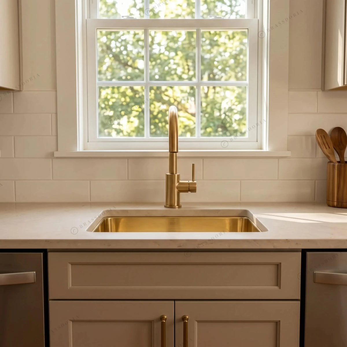 Unlacquered Brass Undermount Single Bowl Kitchen Sink - BRASSDORIA