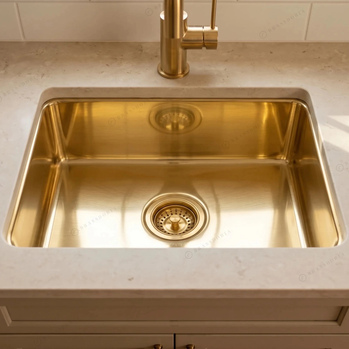 Unlacquered Brass Undermount Single Bowl Kitchen Sink - BRASSDORIA