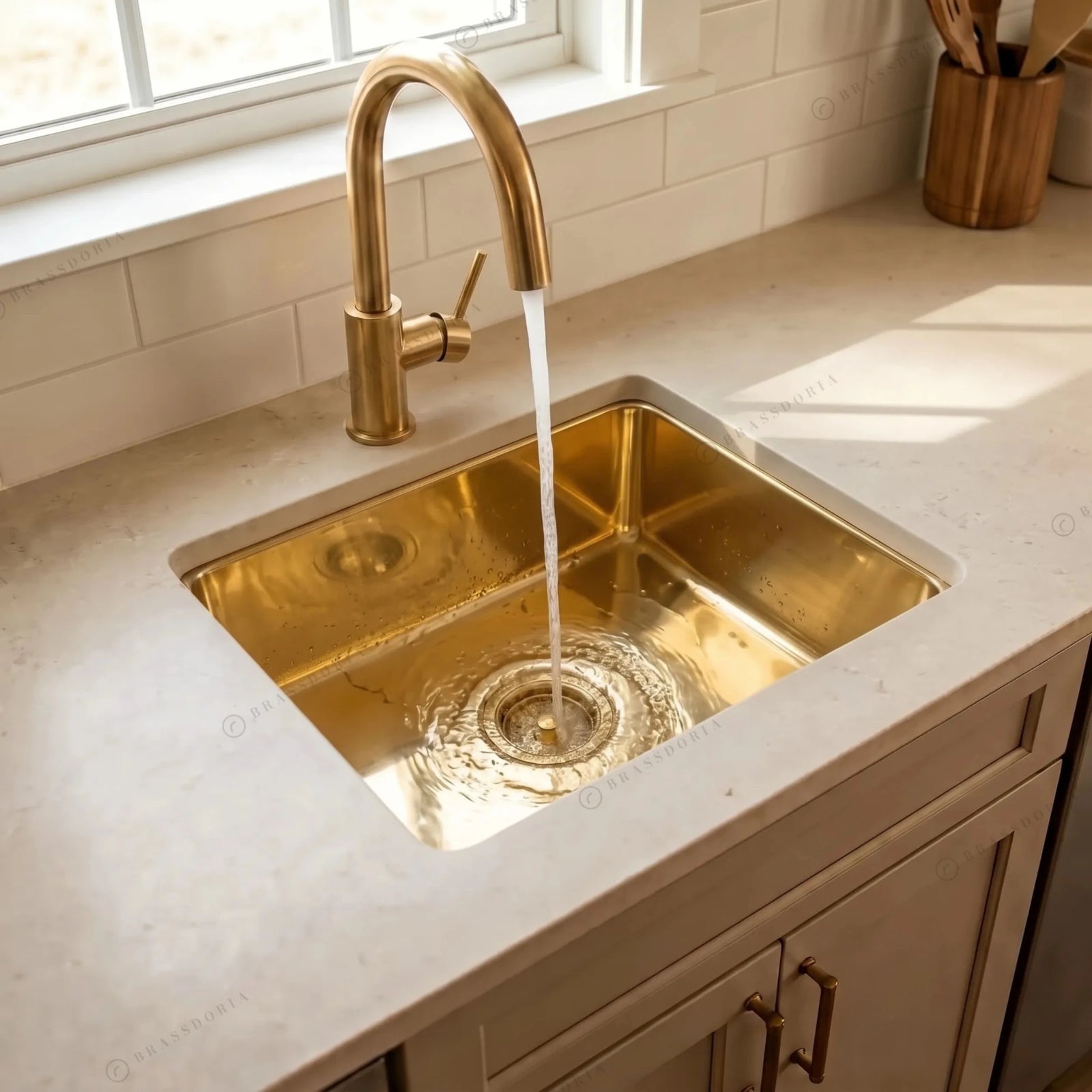 Unlacquered Brass Undermount Single Bowl Kitchen Sink - BRASSDORIA