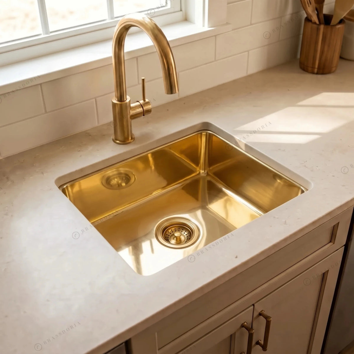 Unlacquered Brass Undermount Single Bowl Kitchen Sink - BRASSDORIA