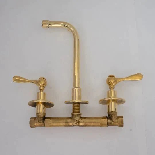 Unlacquered Brass Wall Mount Built In Bathroom Vanity Sink Faucet - BRASSDORIA