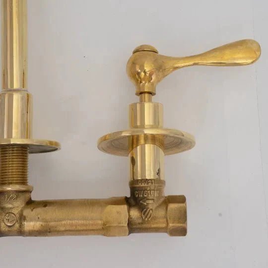 Unlacquered Brass Wall Mount Built In Bathroom Vanity Sink Faucet - BRASSDORIA