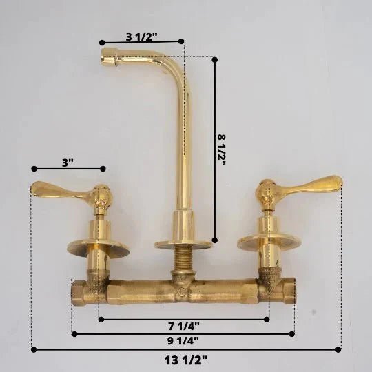Unlacquered Brass Wall Mount Built In Bathroom Vanity Sink Faucet - BRASSDORIA