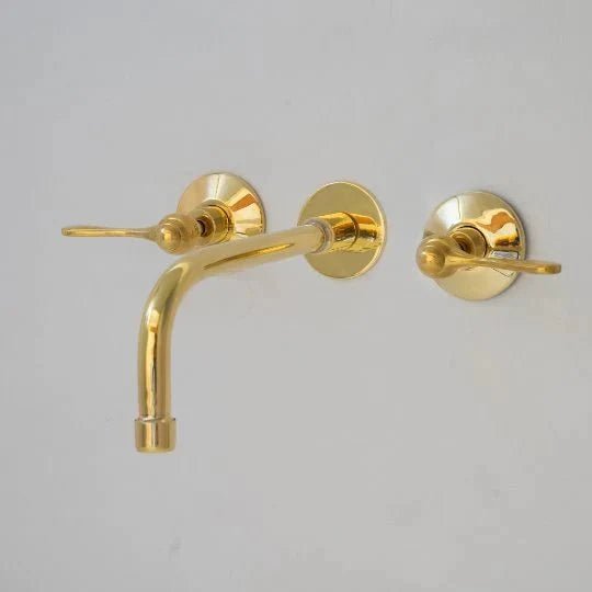 Unlacquered Brass Wall Mount Built In Bathroom Vanity Sink Faucet - BRASSDORIA