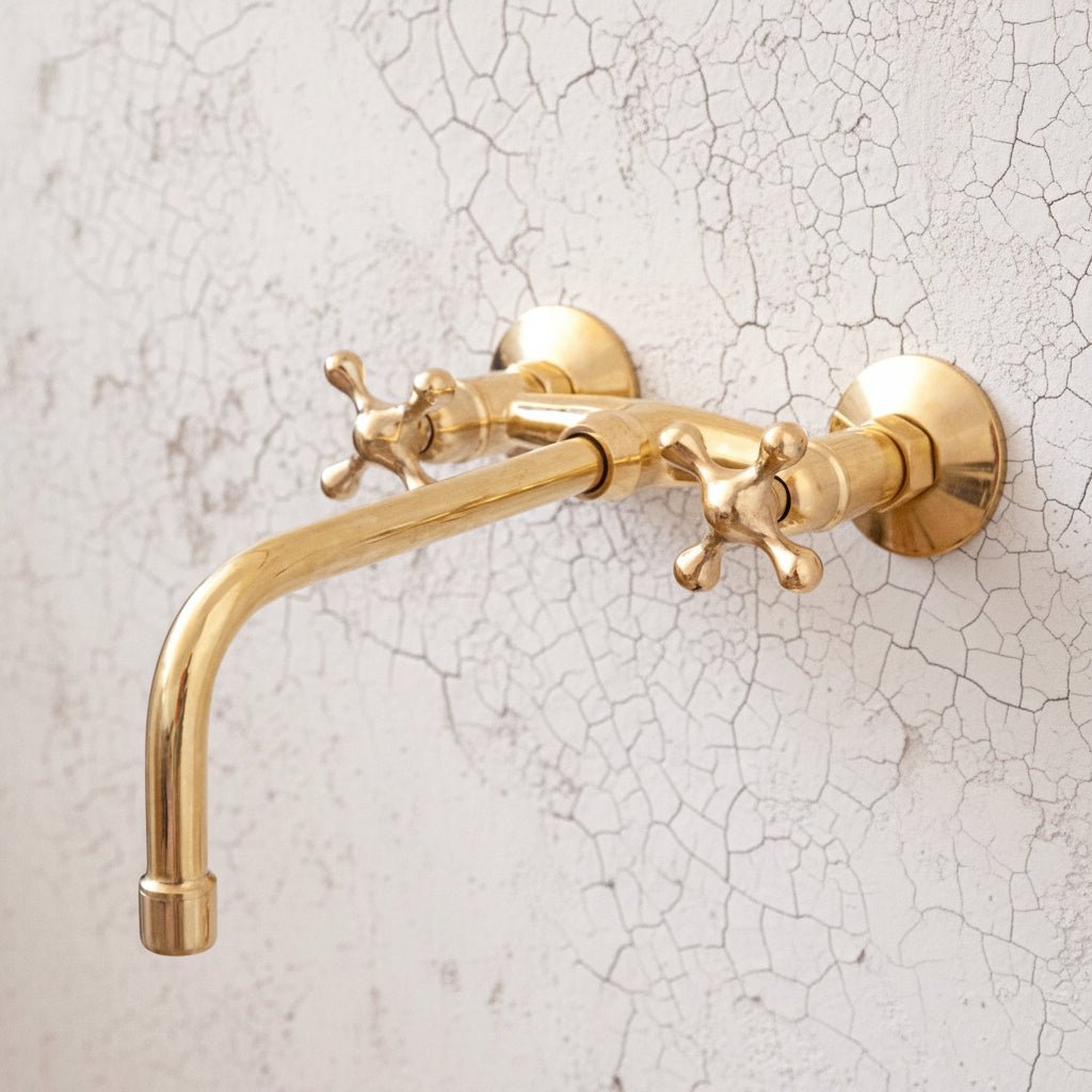 Unlacquered Brass Wall Mount Faucet for Bathroom and Kitchen - BRASSDORIA