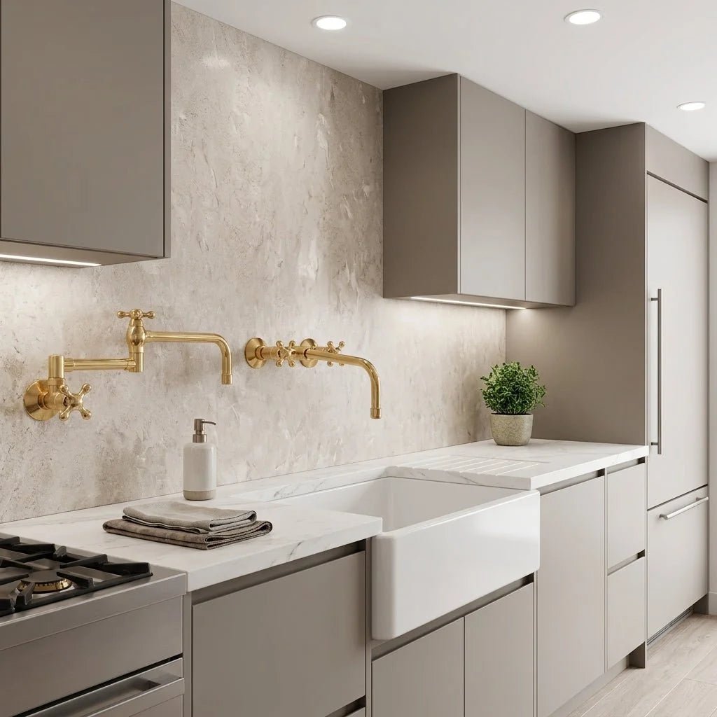 Unlacquered Brass Wall Mount Faucet for Bathroom and Kitchen - BRASSDORIA