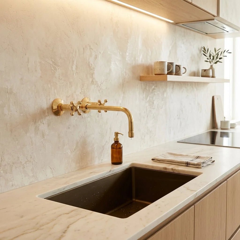 Unlacquered Brass Wall Mount Faucet for Bathroom and Kitchen - BRASSDORIA