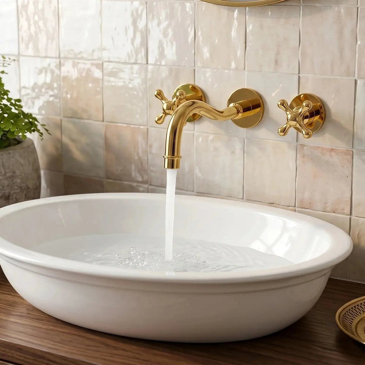 Unlacquered Brass Wall Mount Faucet/Solid Brass Bathroom / Kitchen Faucet - BRASSDORIA