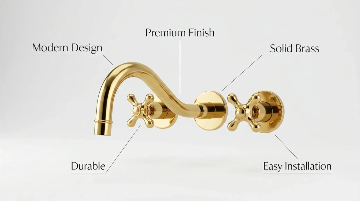 Unlacquered Brass Wall Mount Faucet/Solid Brass Bathroom / Kitchen Faucet - BRASSDORIA