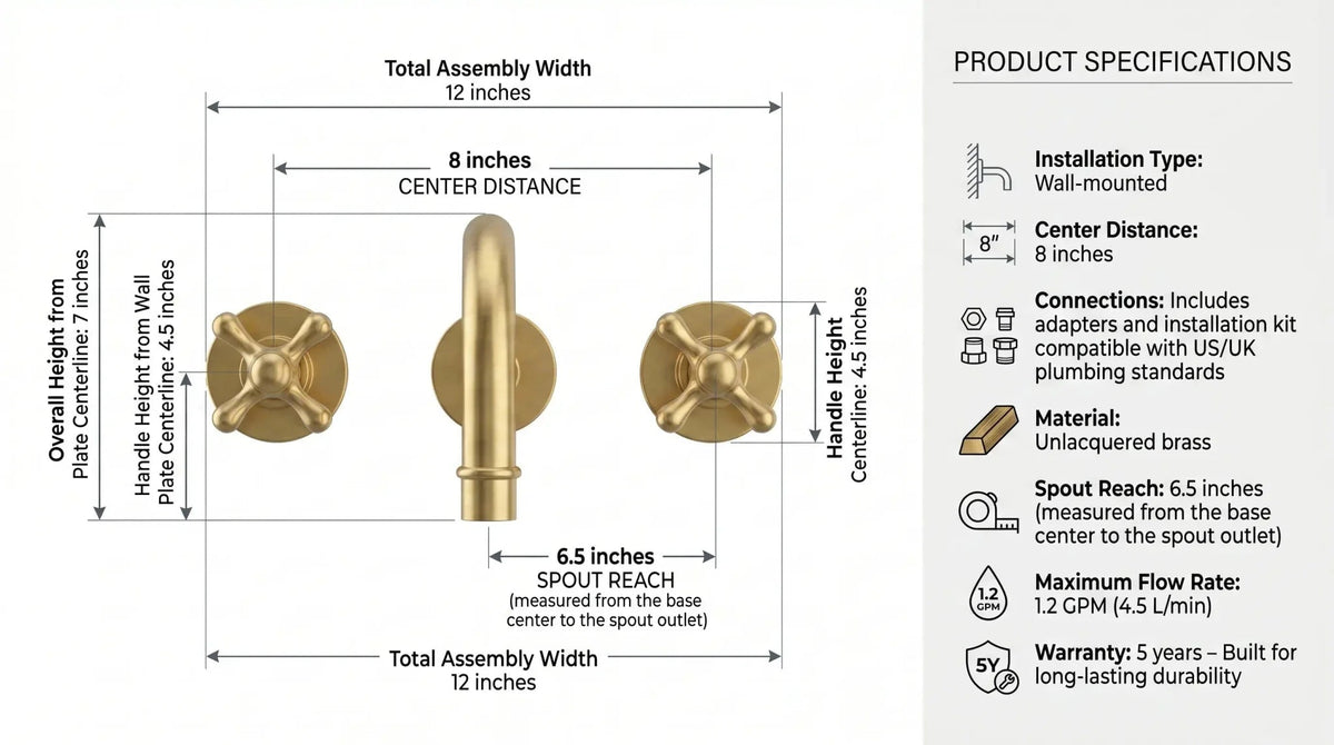 Unlacquered Brass Wall Mount Faucet/Solid Brass Bathroom / Kitchen Faucet - BRASSDORIA