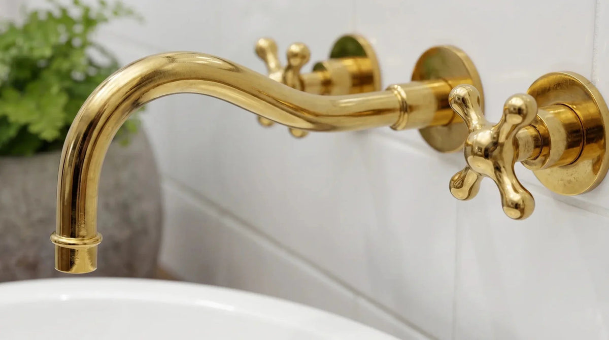 Unlacquered Brass Wall Mount Faucet/Solid Brass Bathroom / Kitchen Faucet - BRASSDORIA