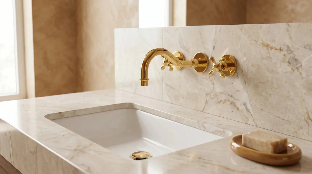 Unlacquered Brass Wall Mount Faucet/Solid Brass Bathroom / Kitchen Faucet - BRASSDORIA