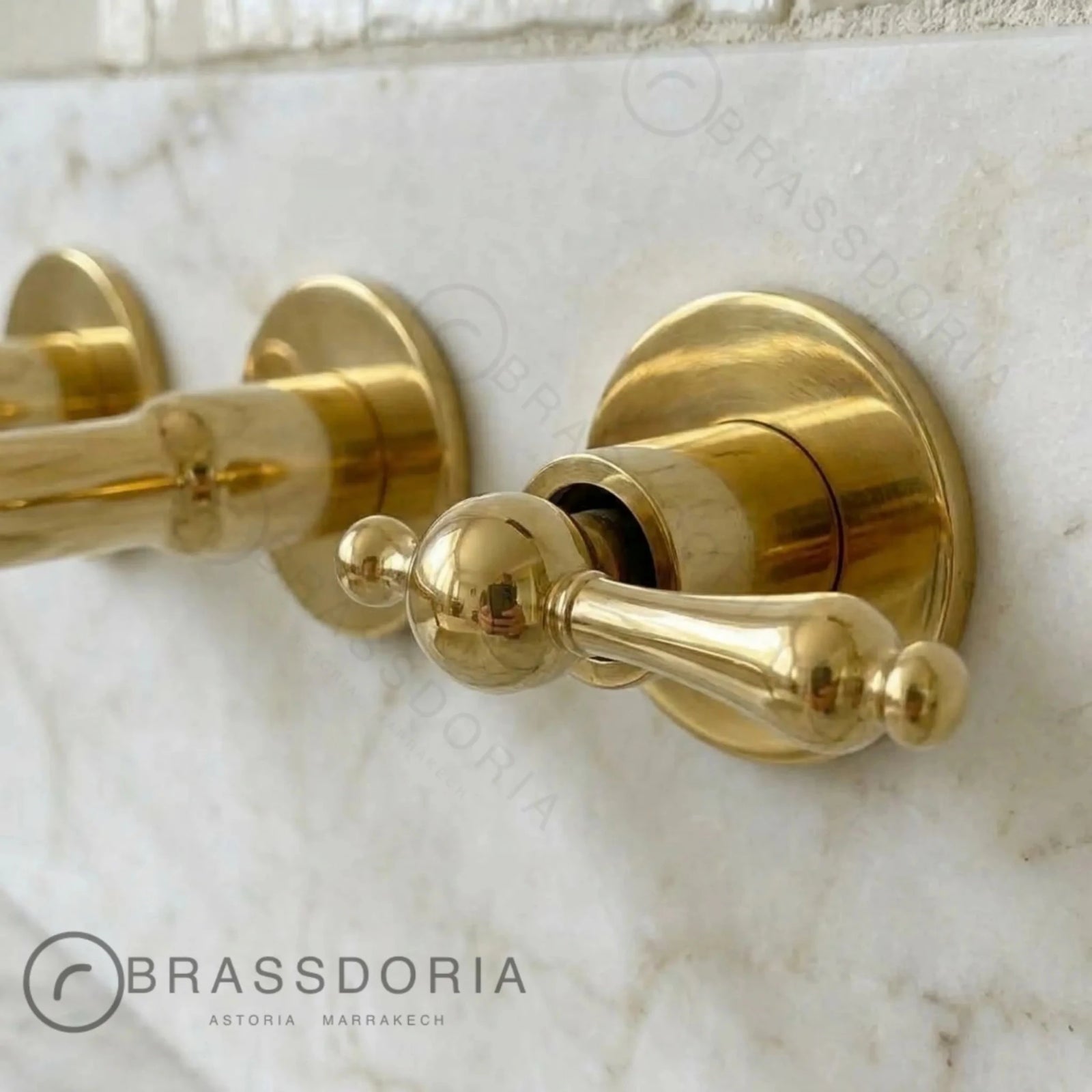 Unlacquered Brass Wall-Mounted Kitchen & Bathroom Faucet – Lever Handles - BRASSDORIA