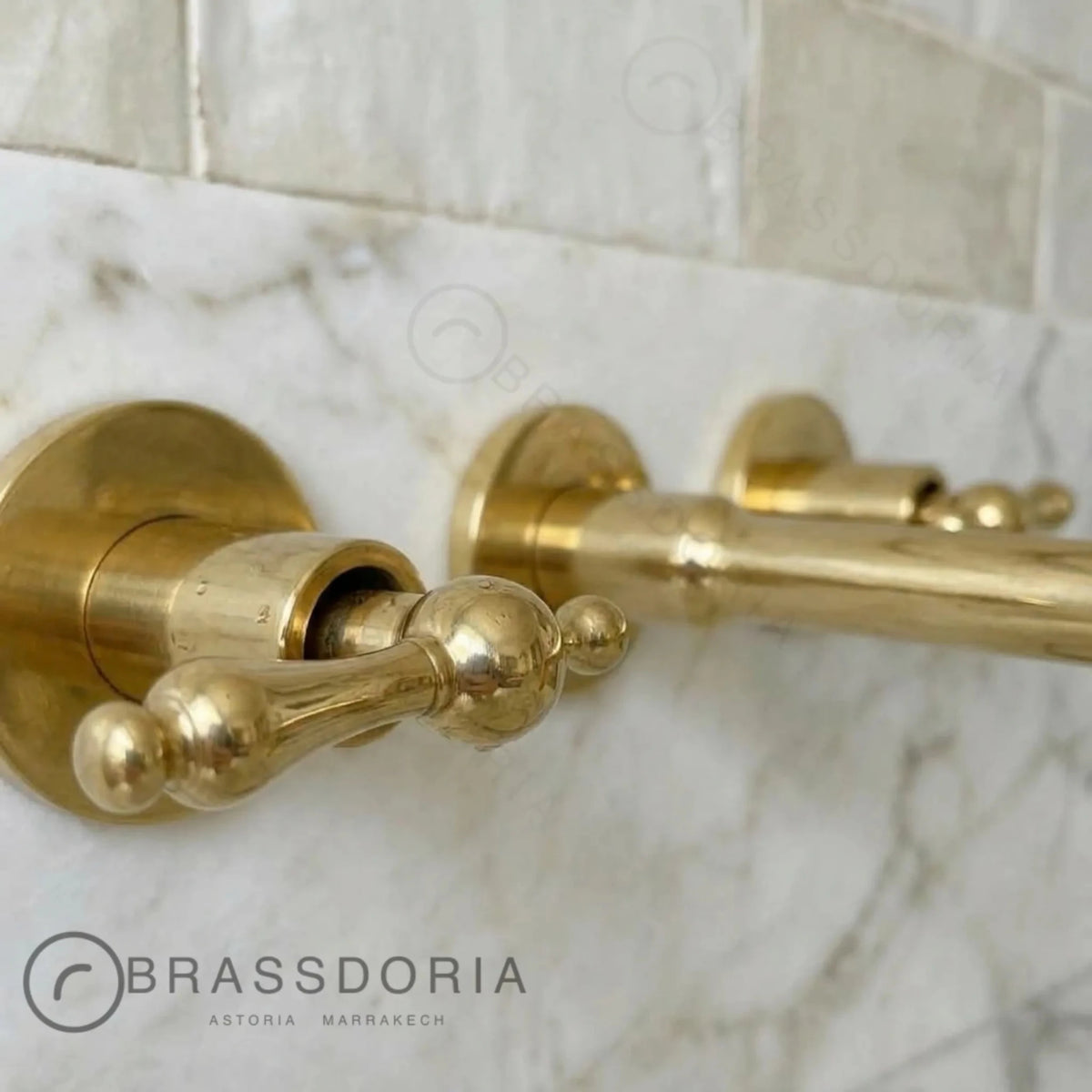 Unlacquered Brass Wall-Mounted Kitchen & Bathroom Faucet – Lever Handles - BRASSDORIA
