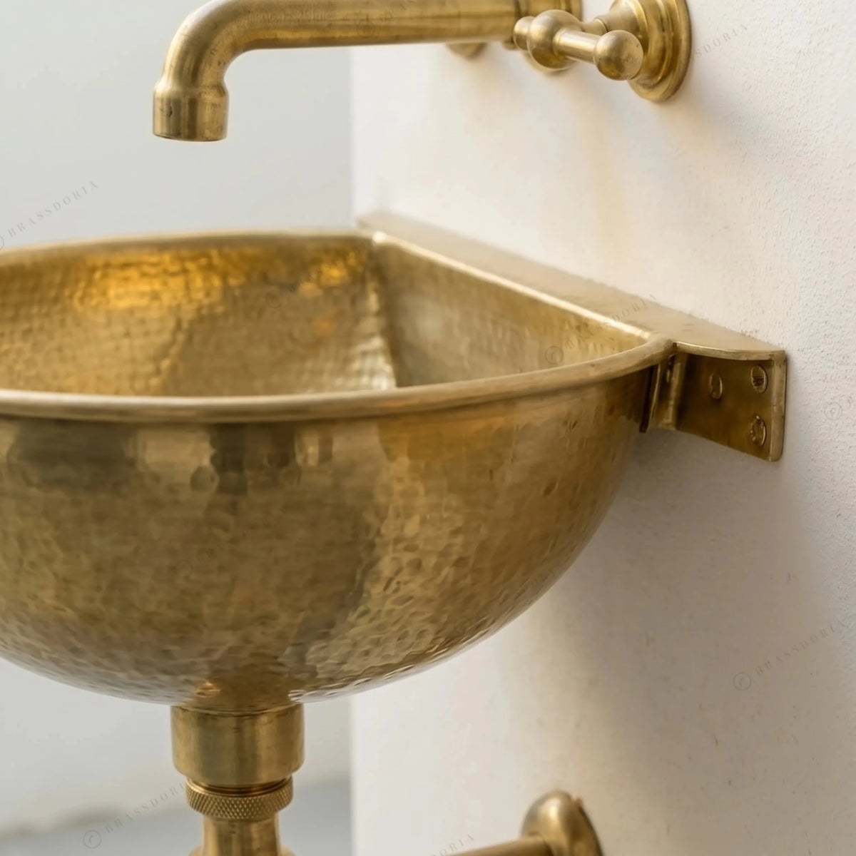 Unlacquered Brass Wall Mounted Sink – Handmade Hammered Brass Basin - BRASSDORIA