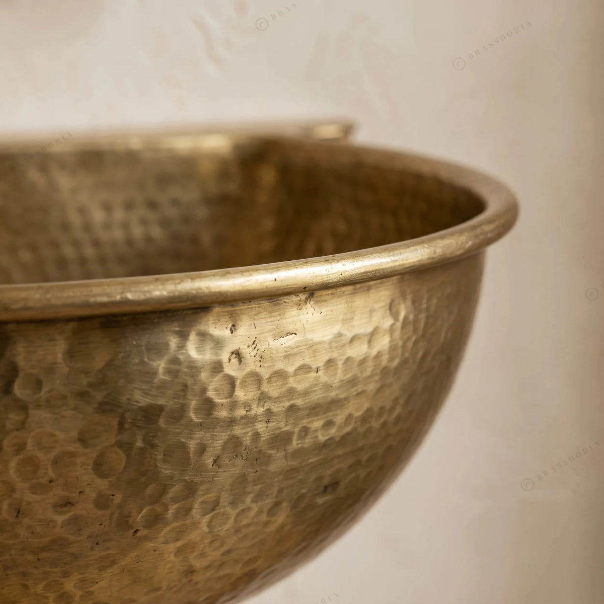 Unlacquered Brass Wall Mounted Sink – Handmade Hammered Brass Basin - BRASSDORIA