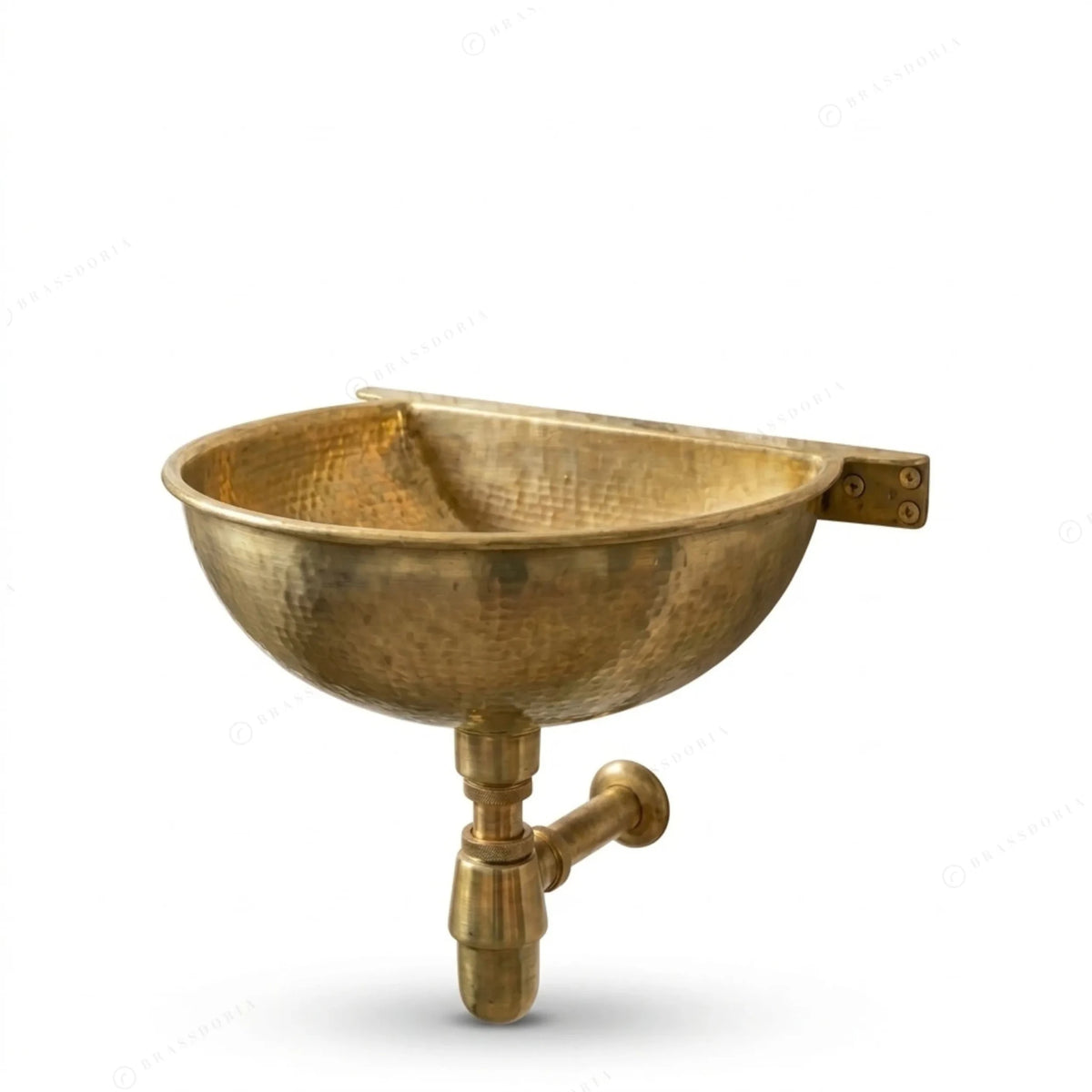Unlacquered Brass Wall Mounted Sink – Handmade Hammered Brass Basin - BRASSDORIA
