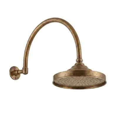 Unlacquered Copper Rain Shower Head with Wall-Mounted Gooseneck Shower Arm - BRASSDORIA