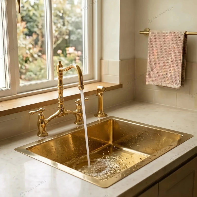 Unlacquered Smooth Brass Undermount Kitchen Sink – Includes Brass Drain - BRASSDORIA