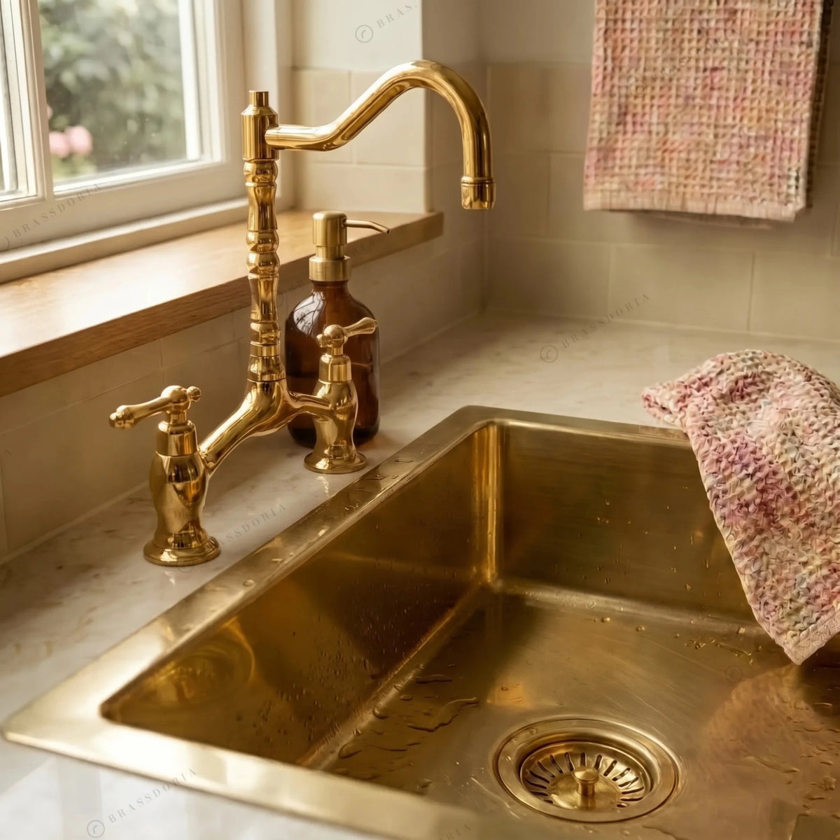 Unlacquered Smooth Brass Undermount Kitchen Sink – Includes Brass Drain - BRASSDORIA
