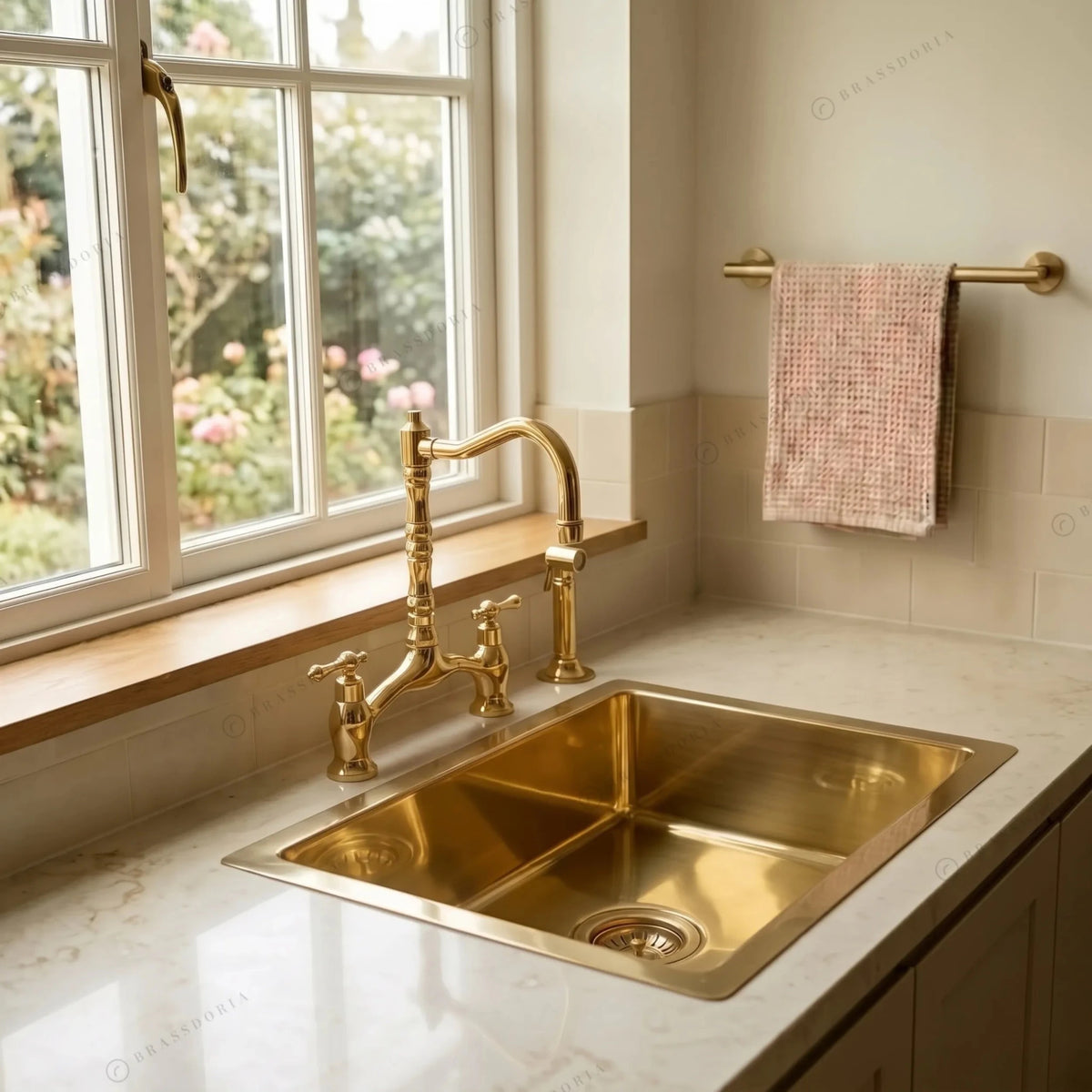 Unlacquered Smooth Brass Undermount Kitchen Sink – Includes Brass Drain - BRASSDORIA