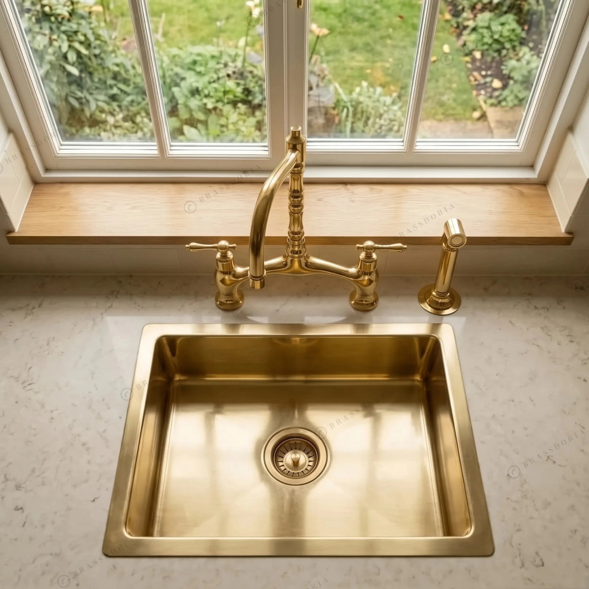 Unlacquered Smooth Brass Undermount Kitchen Sink – Includes Brass Drain - BRASSDORIA
