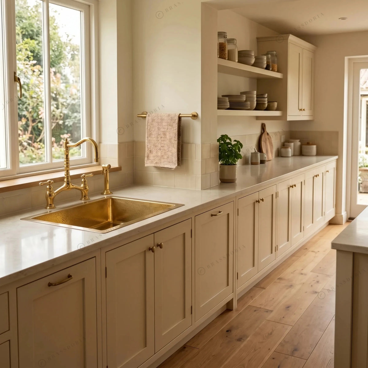 Unlacquered Smooth Brass Undermount Kitchen Sink – Includes Brass Drain - BRASSDORIA