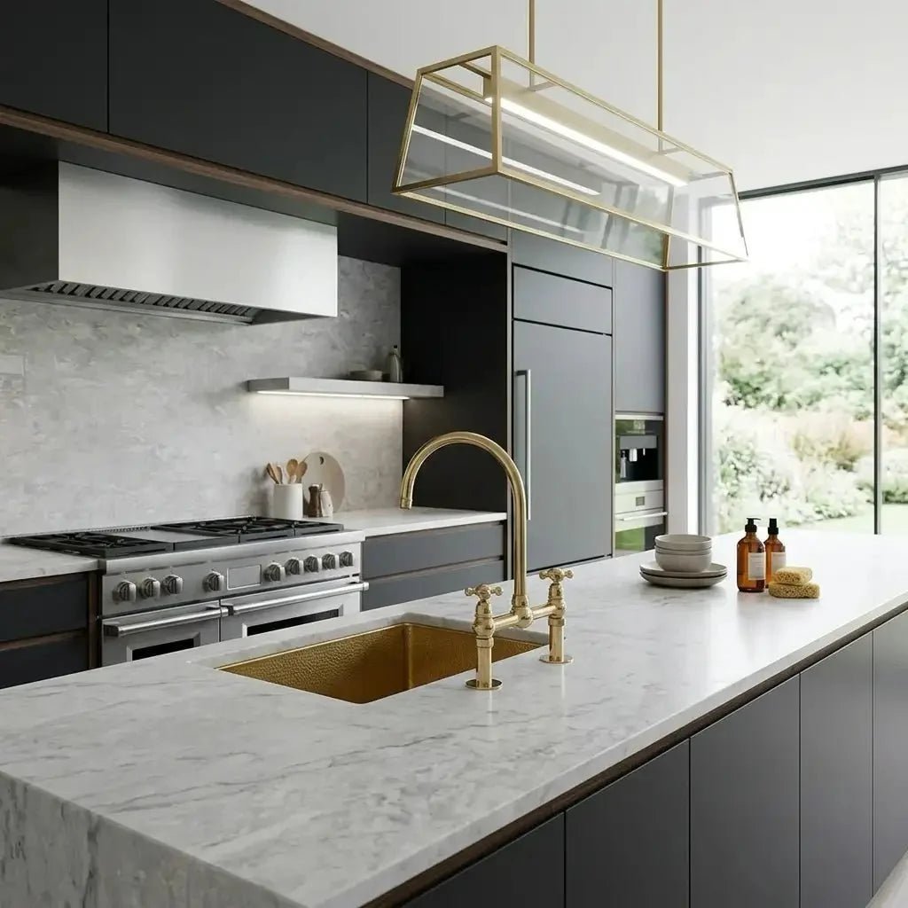 Unlacquered Solid Brass Bridge Faucet, Vintage Kitchen Sink Tap - BRASSDORIA
