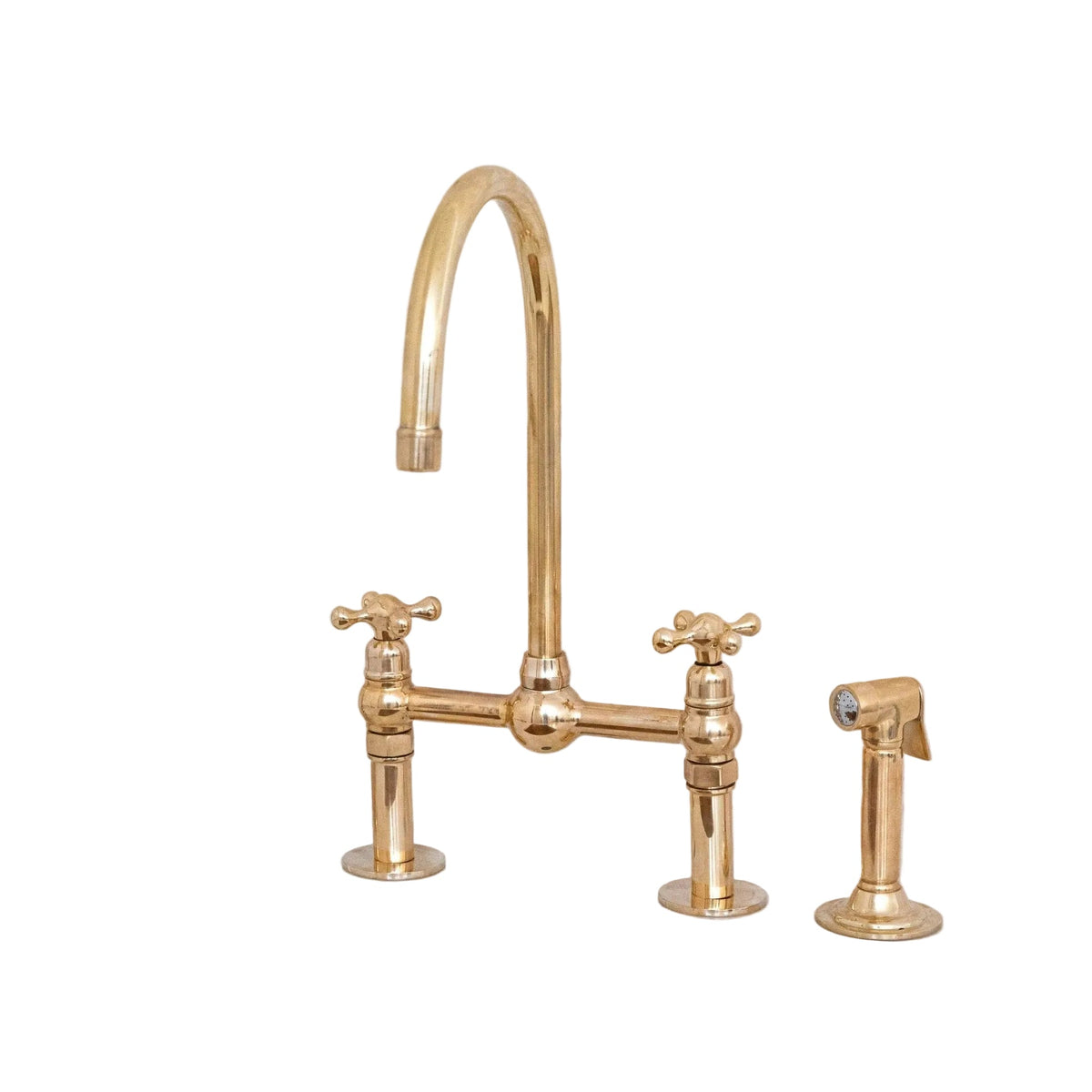 Unlacquered Solid Brass Bridge Faucet, Vintage Kitchen Sink Tap - BRASSDORIA