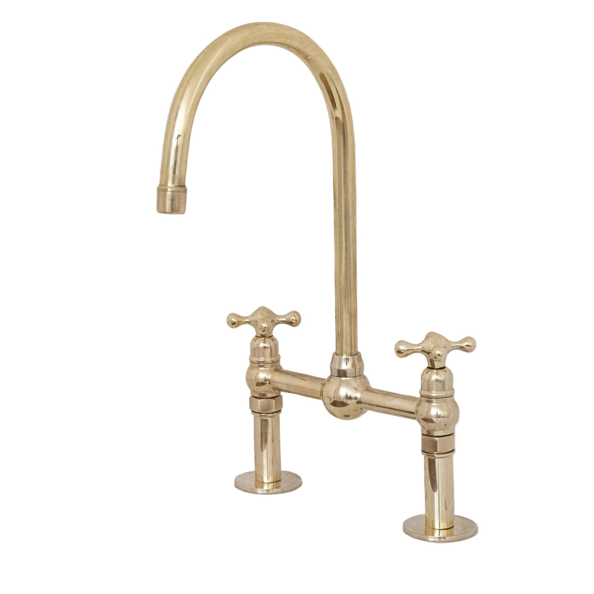 Unlacquered Solid Brass Bridge Faucet, Vintage Kitchen Sink Tap - BRASSDORIA