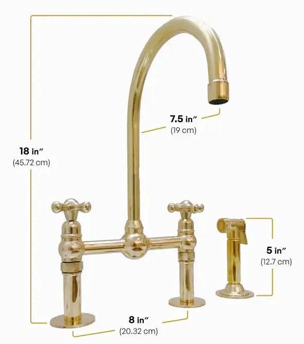 Unlacquered Solid Brass Bridge Faucet, Vintage Kitchen Sink Tap - BRASSDORIA