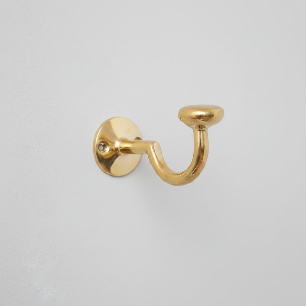 Unlacquered Solid Brass Curved Hook - BRASSDORIA