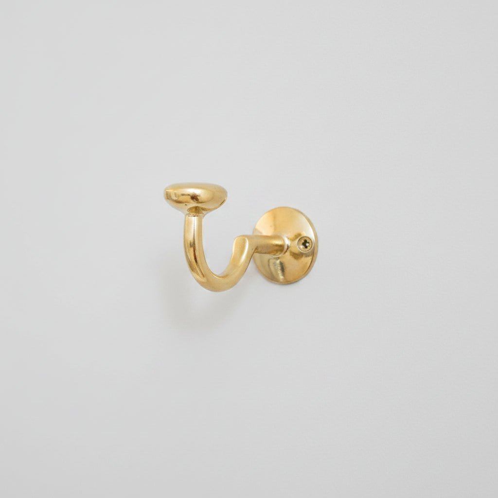 Unlacquered Solid Brass Curved Hook - BRASSDORIA