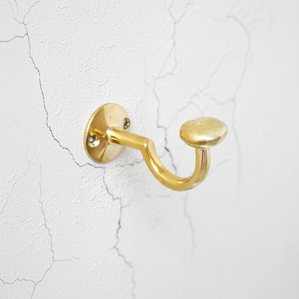 Unlacquered Solid Brass Curved Hook - BRASSDORIA