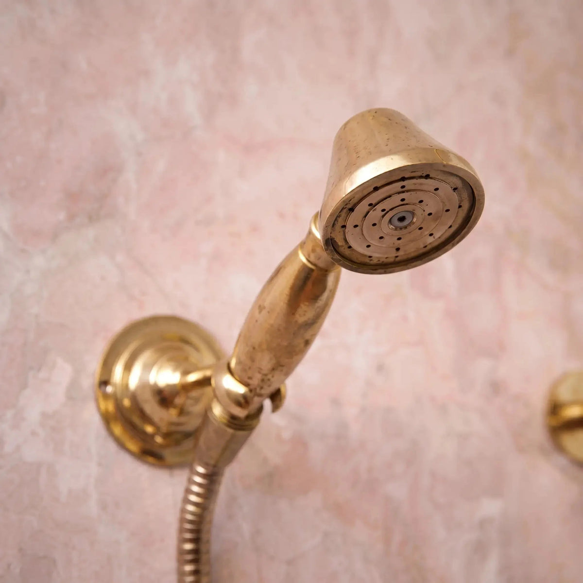 Unlacquered Solid Brass Exposed Shower System with Handheld and Curved Arm Shower - BRASSDORIA