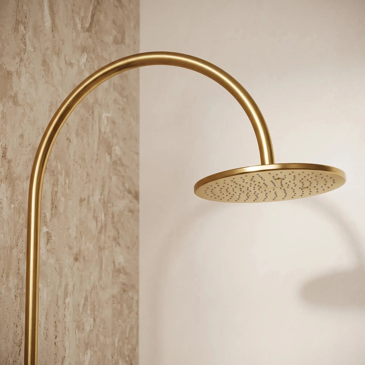 Unlacquered Solid Brass Exposed Shower System with Handheld and Curved Arm Shower - BRASSDORIA