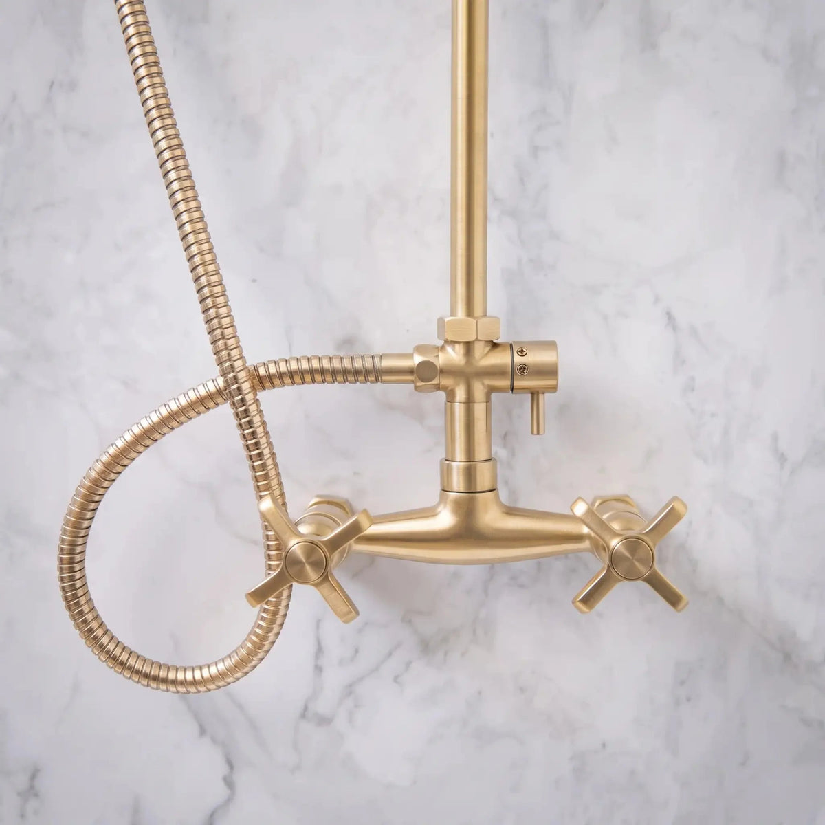 Unlacquered Solid Brass Exposed Shower System with Handheld and Curved Arm Shower - BRASSDORIA