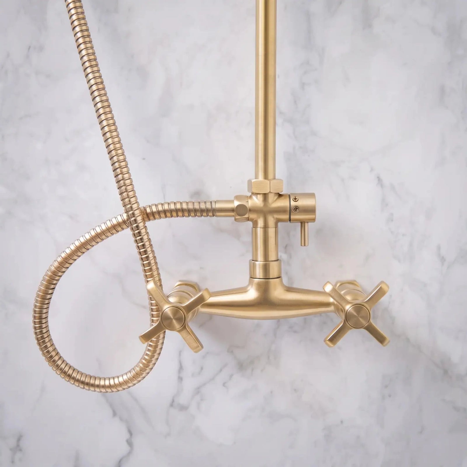Unlacquered Solid Brass Exposed Shower System with Handheld and Curved Arm Shower - BRASSDORIA