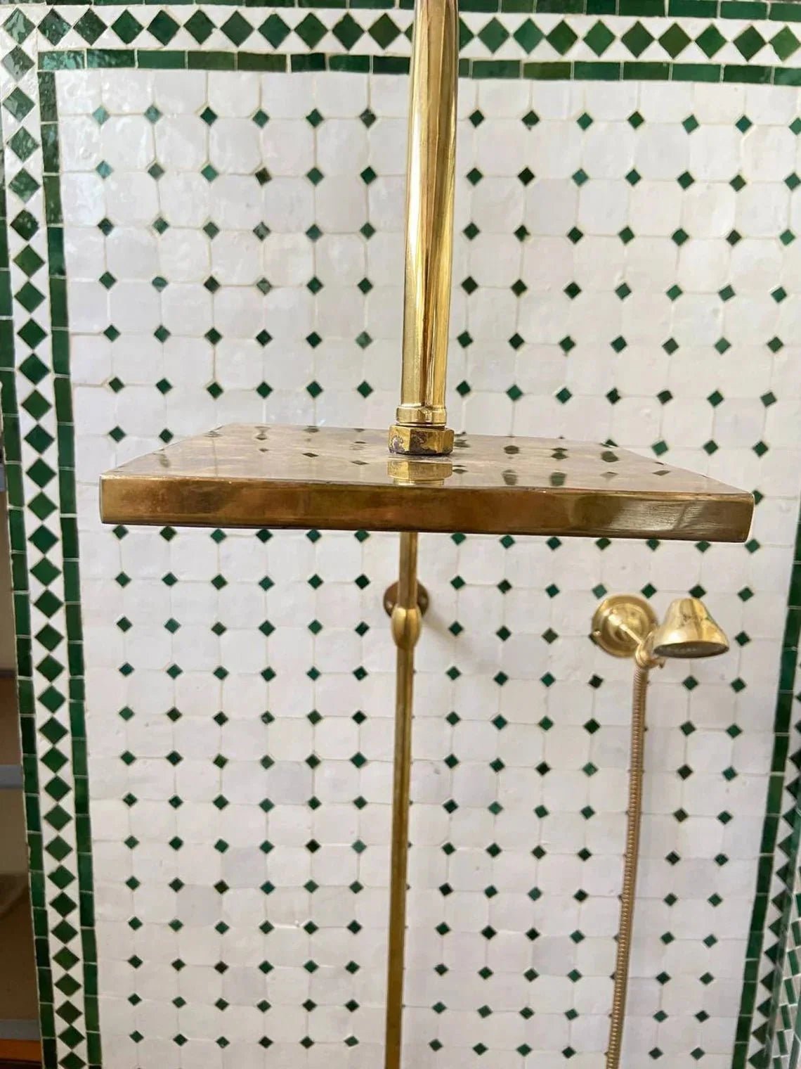 Unlacquered Solid Brass Exposed Shower System with Handheld and Curved Shower Arm - BRASSDORIA