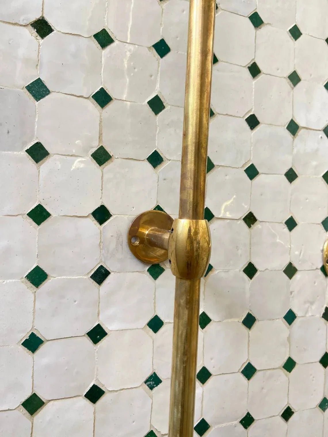 Unlacquered Solid Brass Exposed Shower System with Handheld and Curved Shower Arm - BRASSDORIA