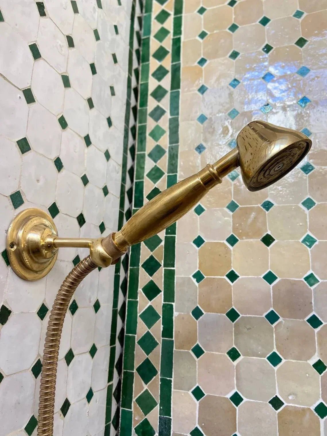 Unlacquered Solid Brass Exposed Shower System with Handheld and Curved Shower Arm - BRASSDORIA