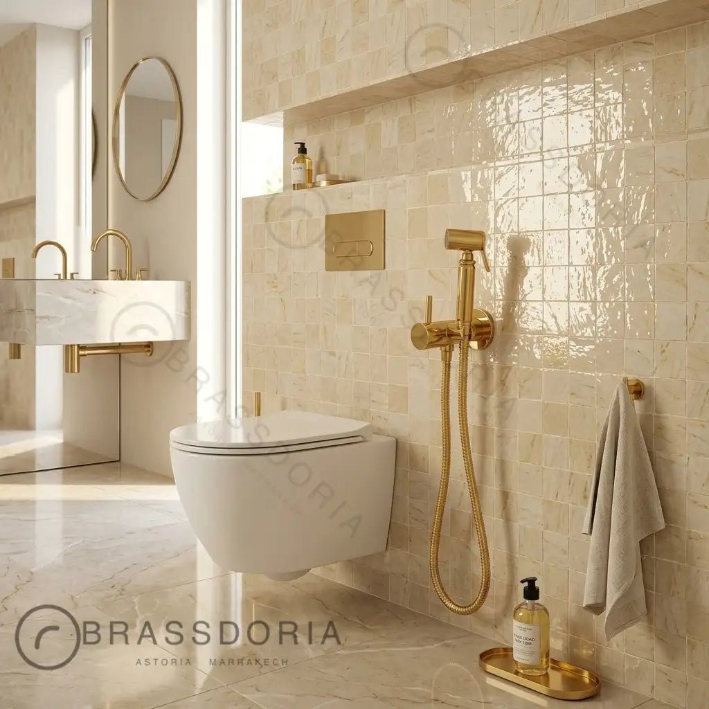 Unlacquered Solid Brass Handheld Bidet Sprayer - Luxury Hot & Cold Vintage Shattaf Set - BRASSDORIA