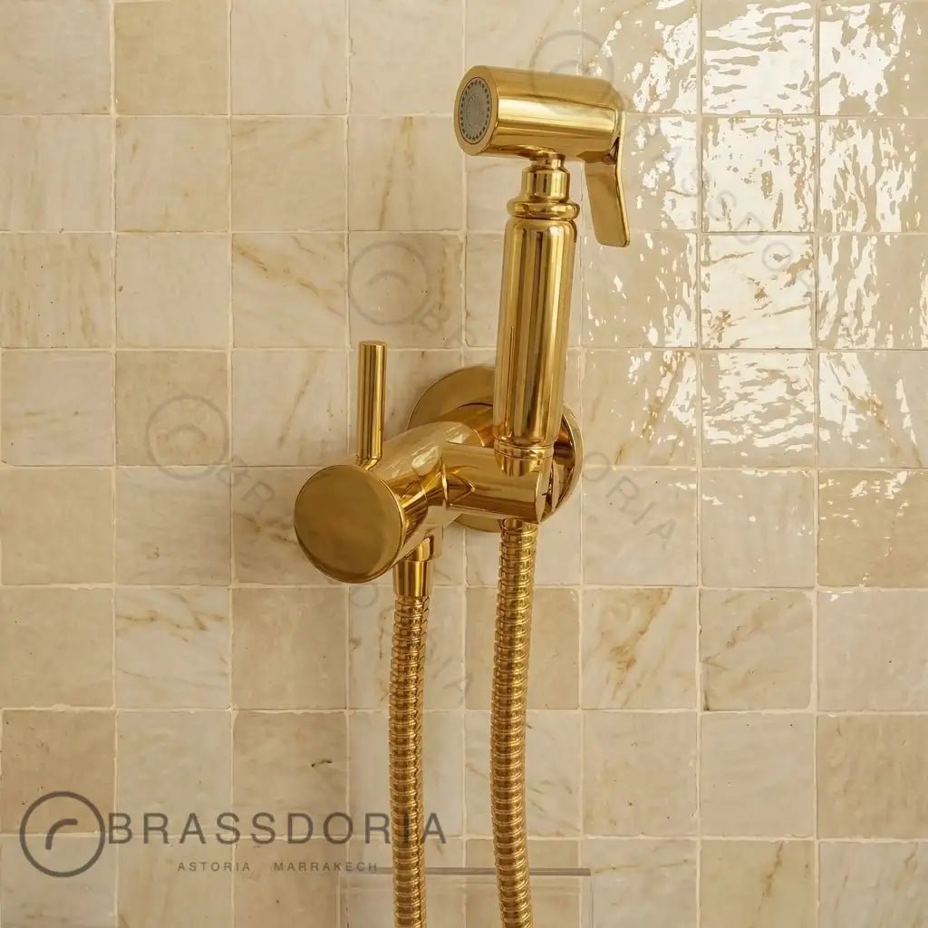 Unlacquered Solid Brass Handheld Bidet Sprayer - Luxury Hot & Cold Vintage Shattaf Set - BRASSDORIA