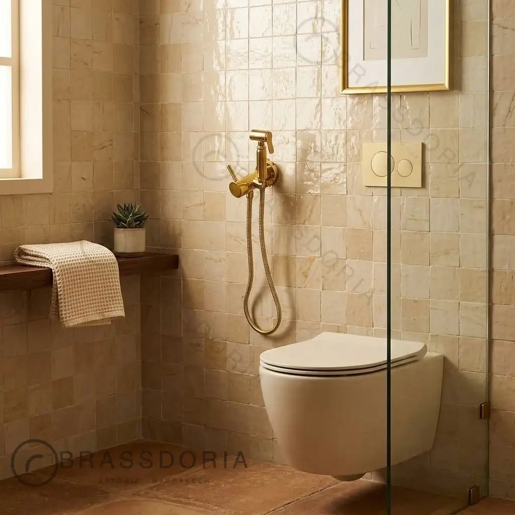 Unlacquered Solid Brass Handheld Bidet Sprayer - Luxury Hot & Cold Vintage Shattaf Set - BRASSDORIA