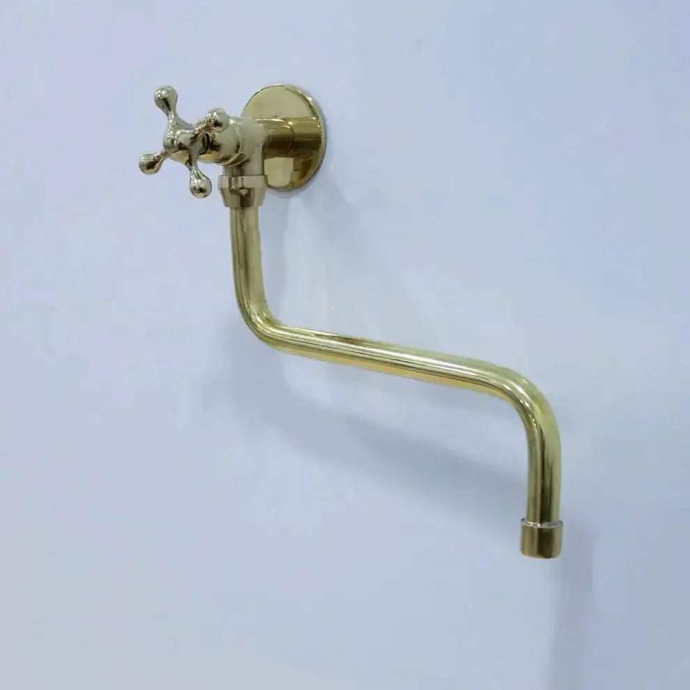 Unlacquered Solid Brass Pot Filler Faucet - Wall Mounted Kitchen Stove Pot - BRASSDORIA