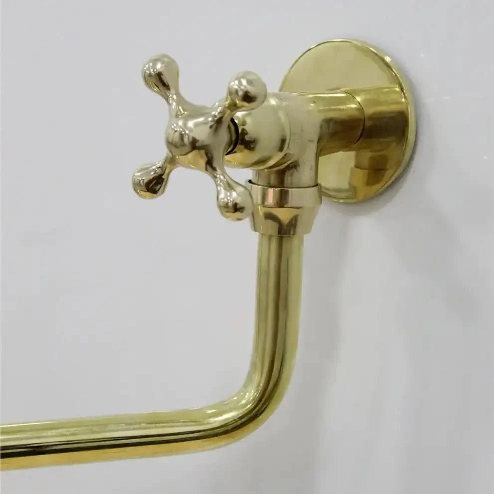 Unlacquered Solid Brass Pot Filler Faucet - Wall Mounted Kitchen Stove Pot - BRASSDORIA