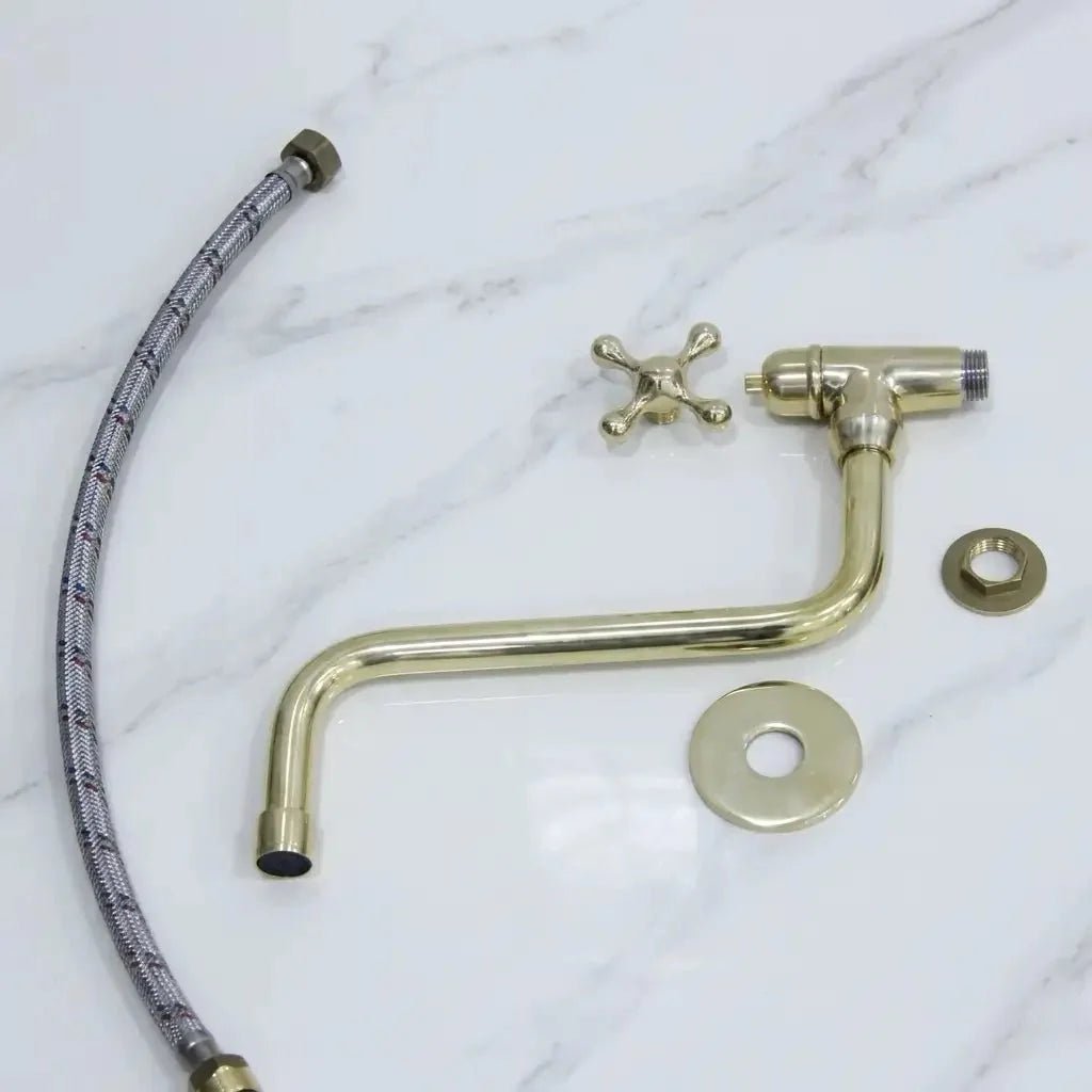 Unlacquered Solid Brass Pot Filler Faucet - Wall Mounted Kitchen Stove Pot - BRASSDORIA