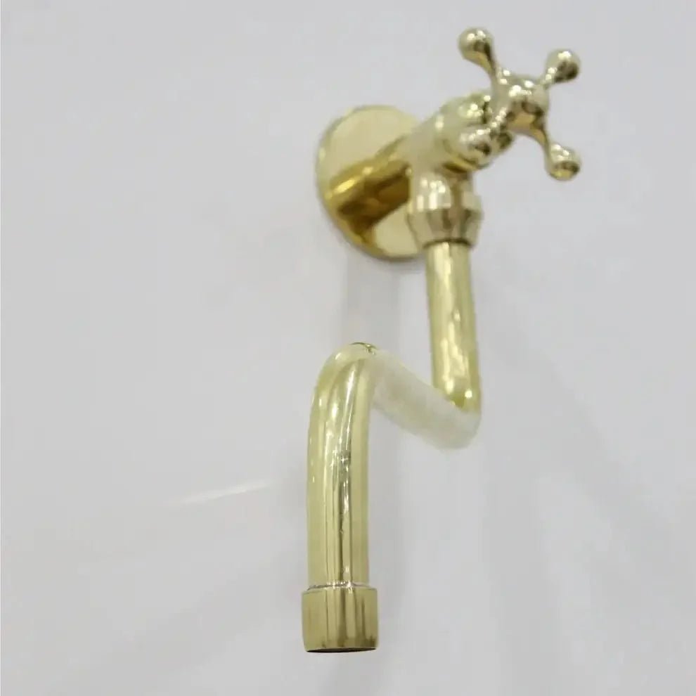 Unlacquered Solid Brass Pot Filler Faucet - Wall Mounted Kitchen Stove Pot - BRASSDORIA
